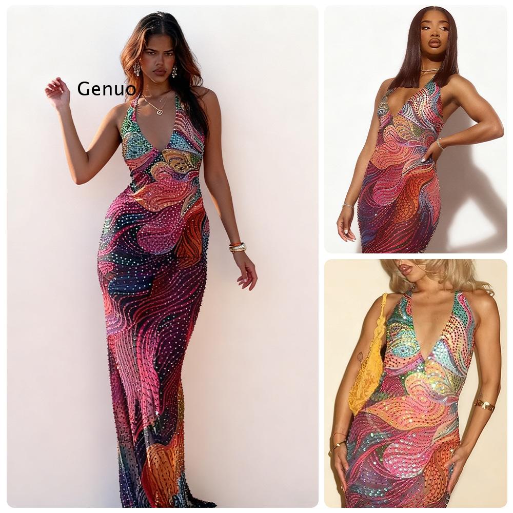 Maxi Dress Halter - 2026 Dames Maxi Jurk met Bloemendruk,