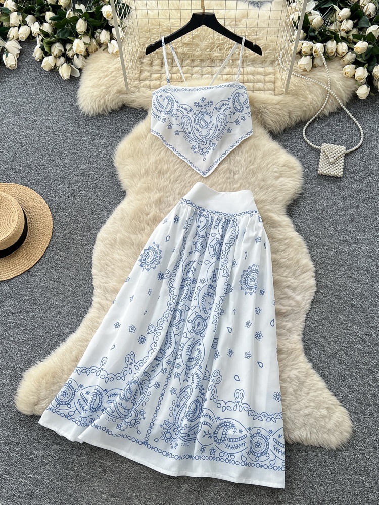 Maxi Dress Halter - Zomerse bloemenborduurwerk tweedelige set damesmode witte