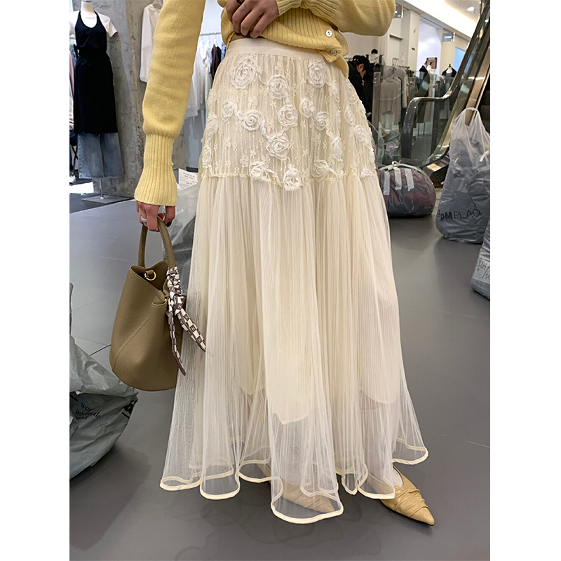 Midi Skirt Floral - MEXZT Elegante Witte Tule Midi Rok
