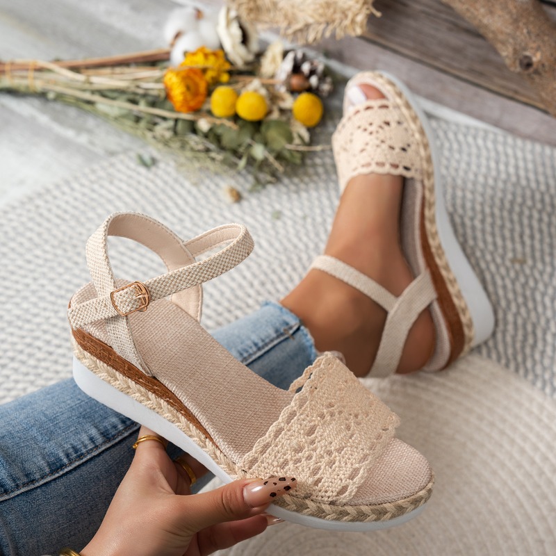 Wedge Espadrille Women - Dames kanten sandalen met sleehak Espadrille