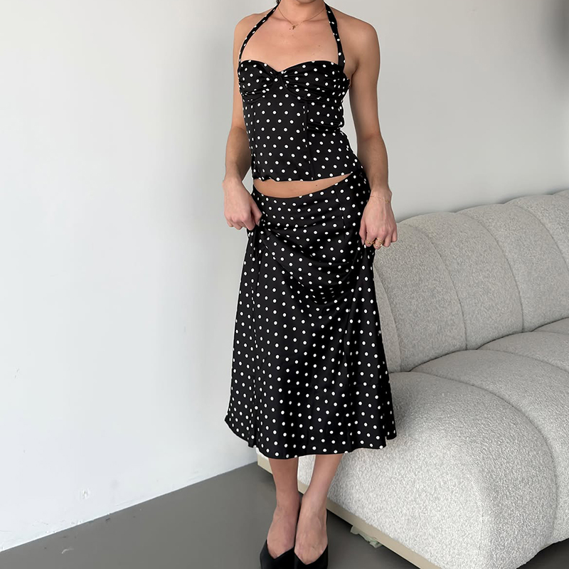 Crop Top Crochet - Tweedelig set met polkadot rokjes, zomerse