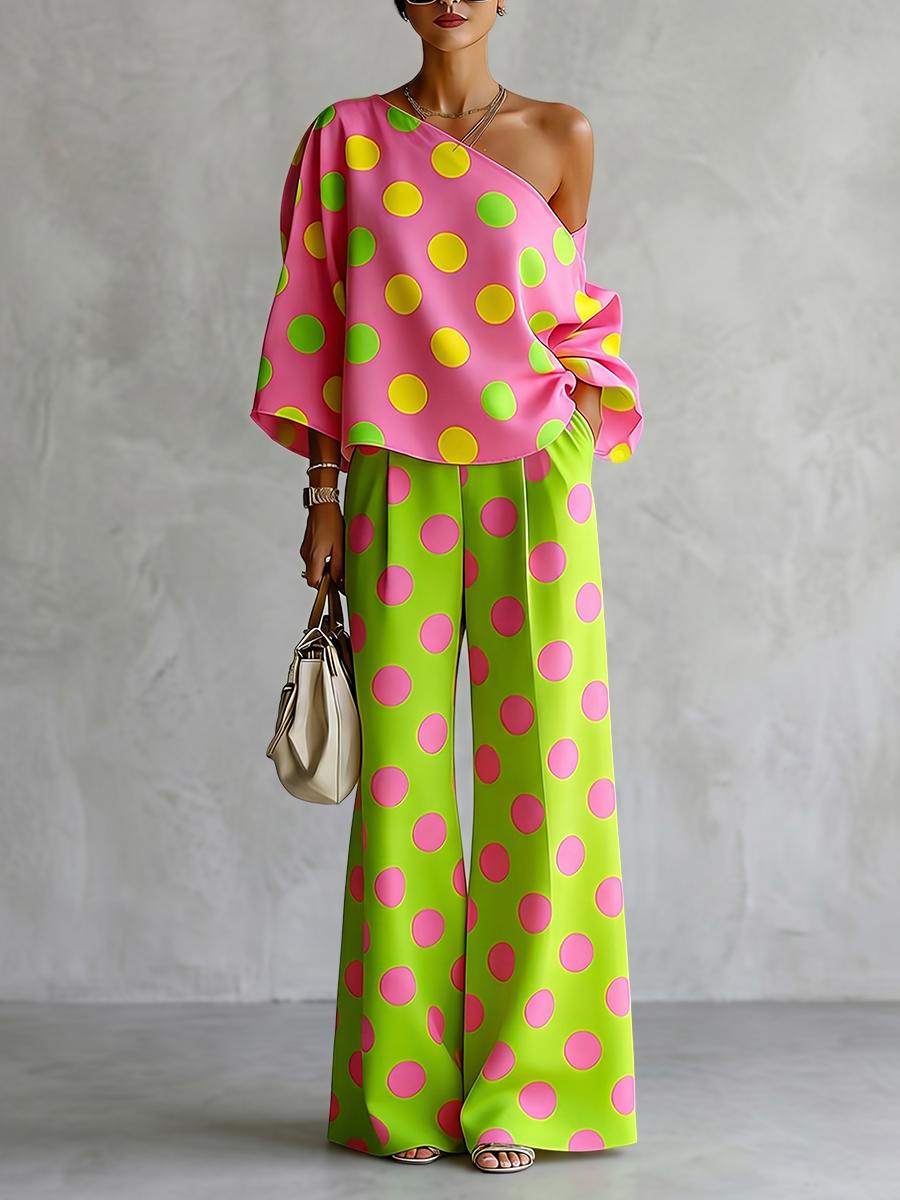Blouse Off Shoulder - Missuoo Dames Polka Dot 2-delige set