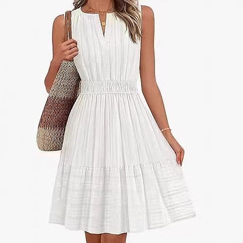 Linen Dress Wrap - Zomerjurk voor dames, mouwloos, wikkeljurk, V-hals,