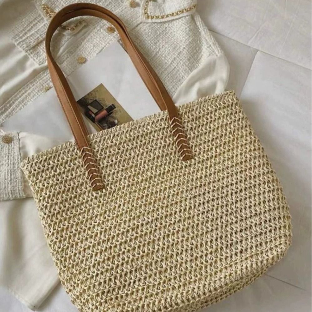 Tote Bag Beach - Leuke effen kleur geweven stro tas