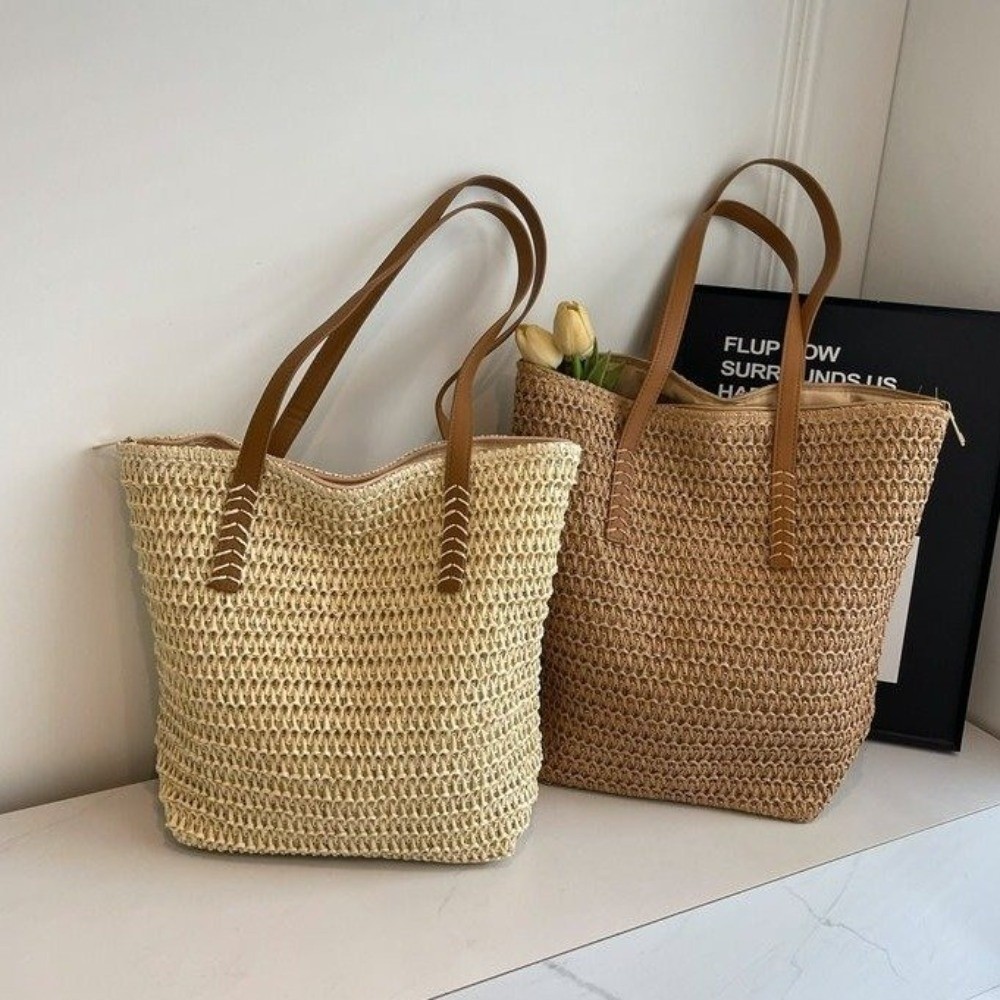 Leuke effen kleur geweven stro - Tote Bag Beach recensie en prijs