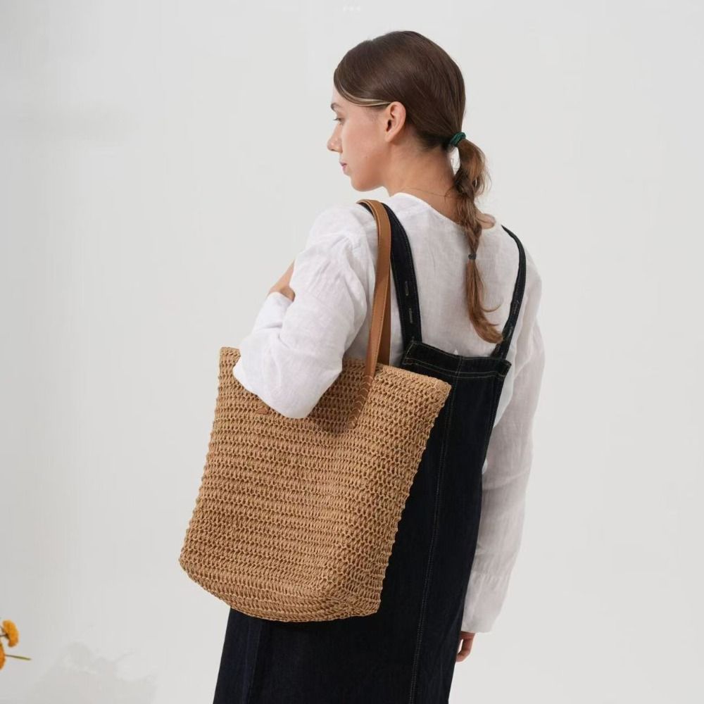 Leuke effen kleur geweven stro - Tote Bag Beach recensie en prijs