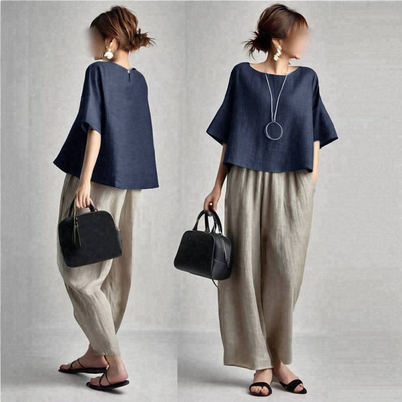 Tweedelige dames pantalonset,  - Linen Pant Wide recensie en prijs